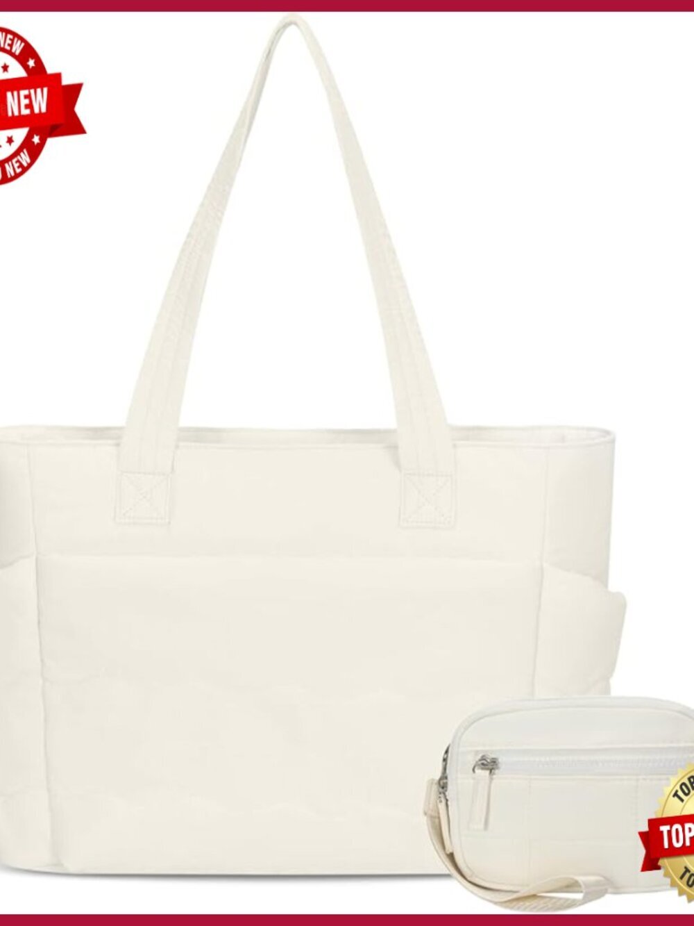 Quilted Puffer Tote Bag with Laptop Sleeve and Wristlet Wallet